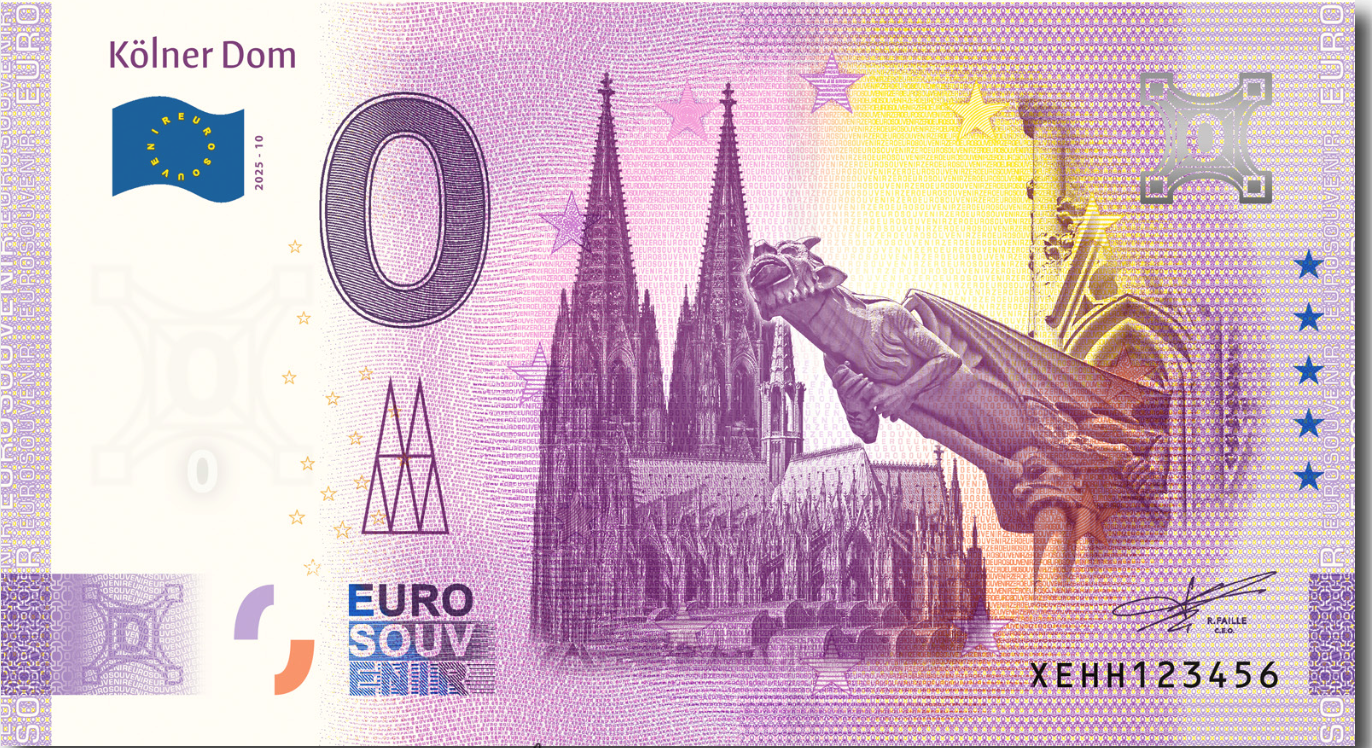 Euroschein Kölner Dom mit Wasserspeier